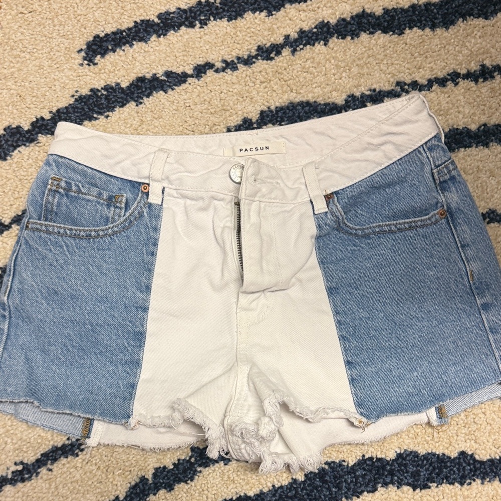 PacSun Two-Tone Blue and Cream Jean Shorts